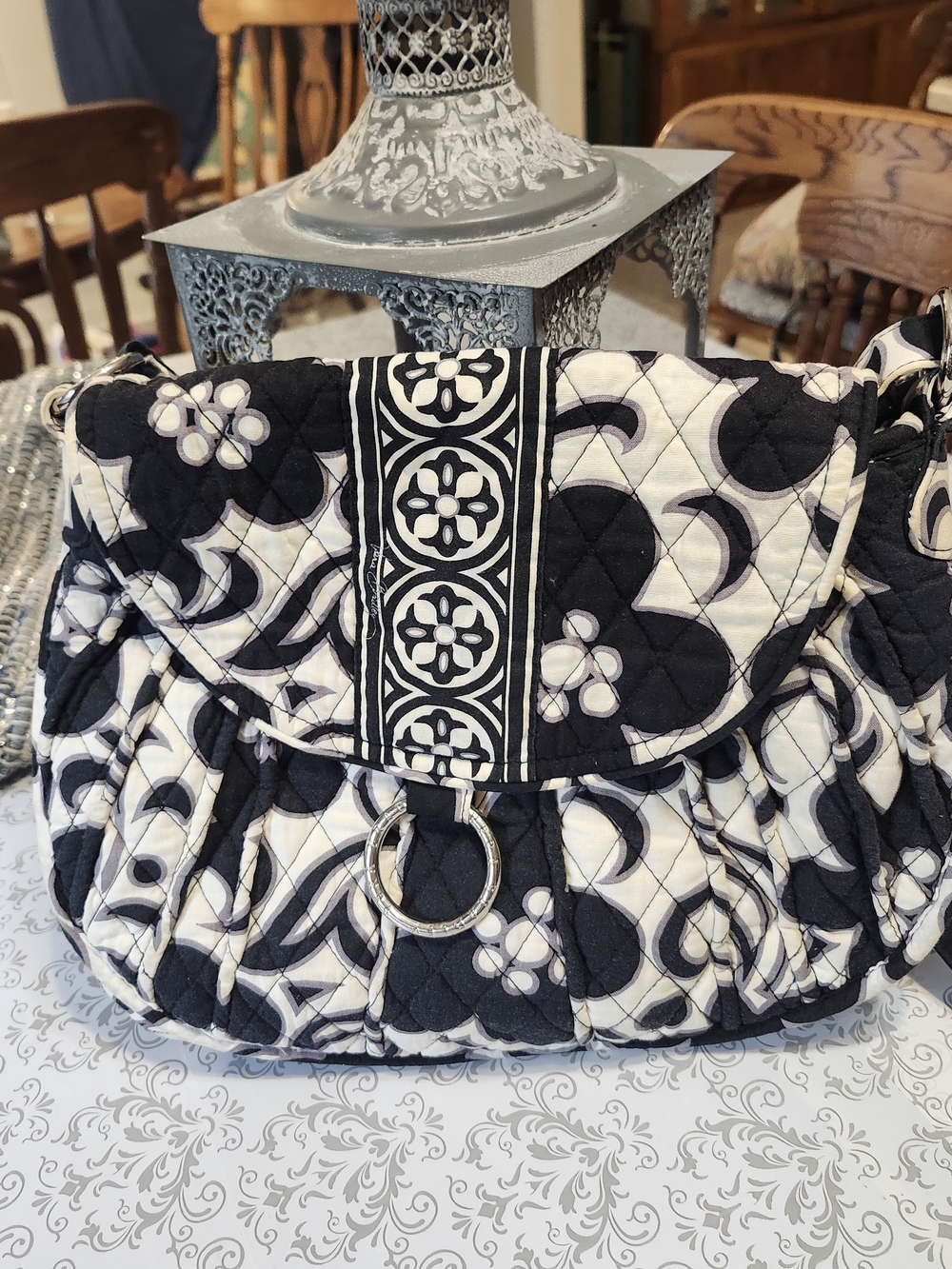 Vera Bradley Quilted Black and White Floral Crossbody Bag